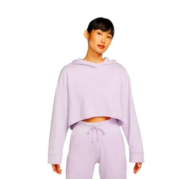 Nike Yoga Luxe Cropped Pullover Fleece Hoodie NWT Purple - Picture 1 of 7